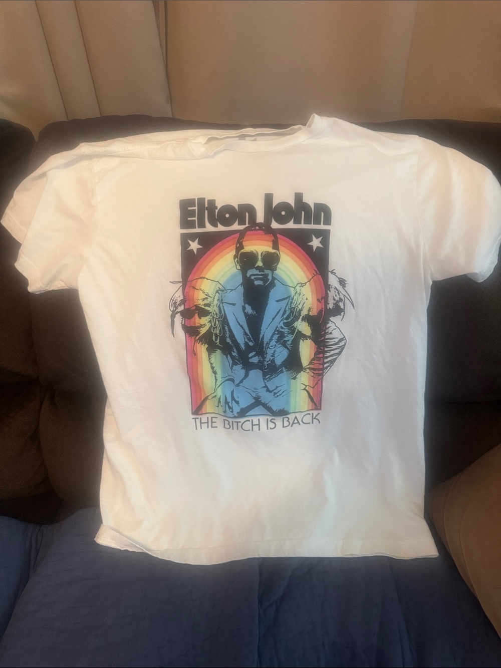 Elton John White Short-Sleeve Graphic Tee - Rainbow Artwork